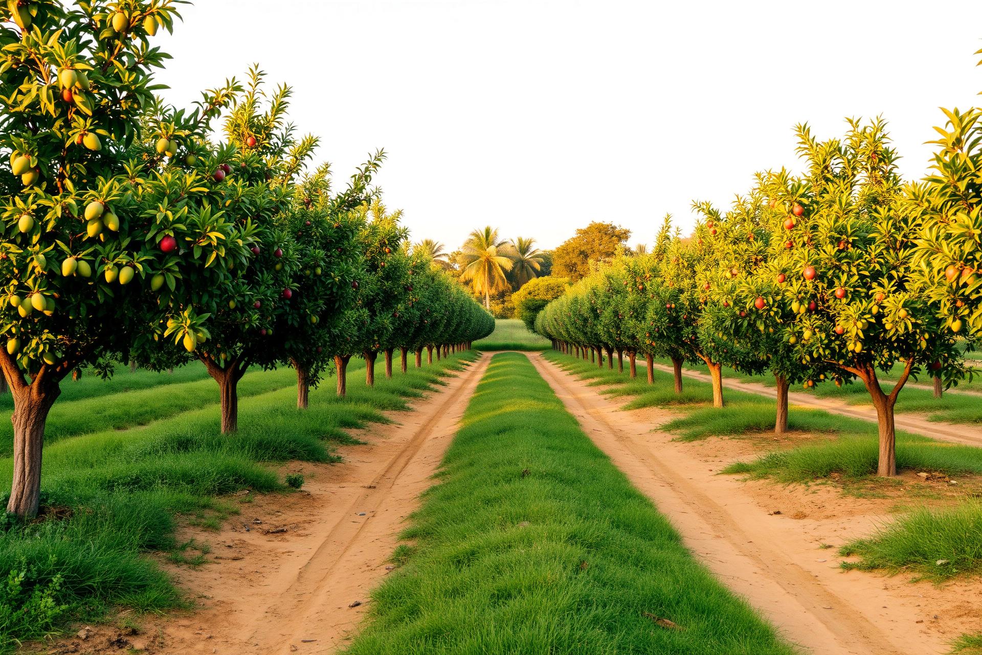 Mango trees at golden hour on the estate